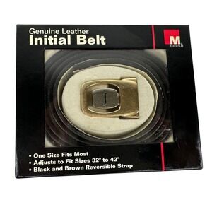 Mundi Leather Initial Belt Letter J Black & Brown Reversible Strap Size 32-42